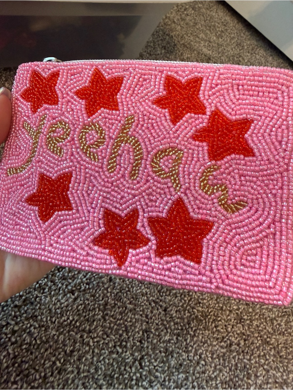 Beaded Pink 'Yeehaw' Star Wristlet